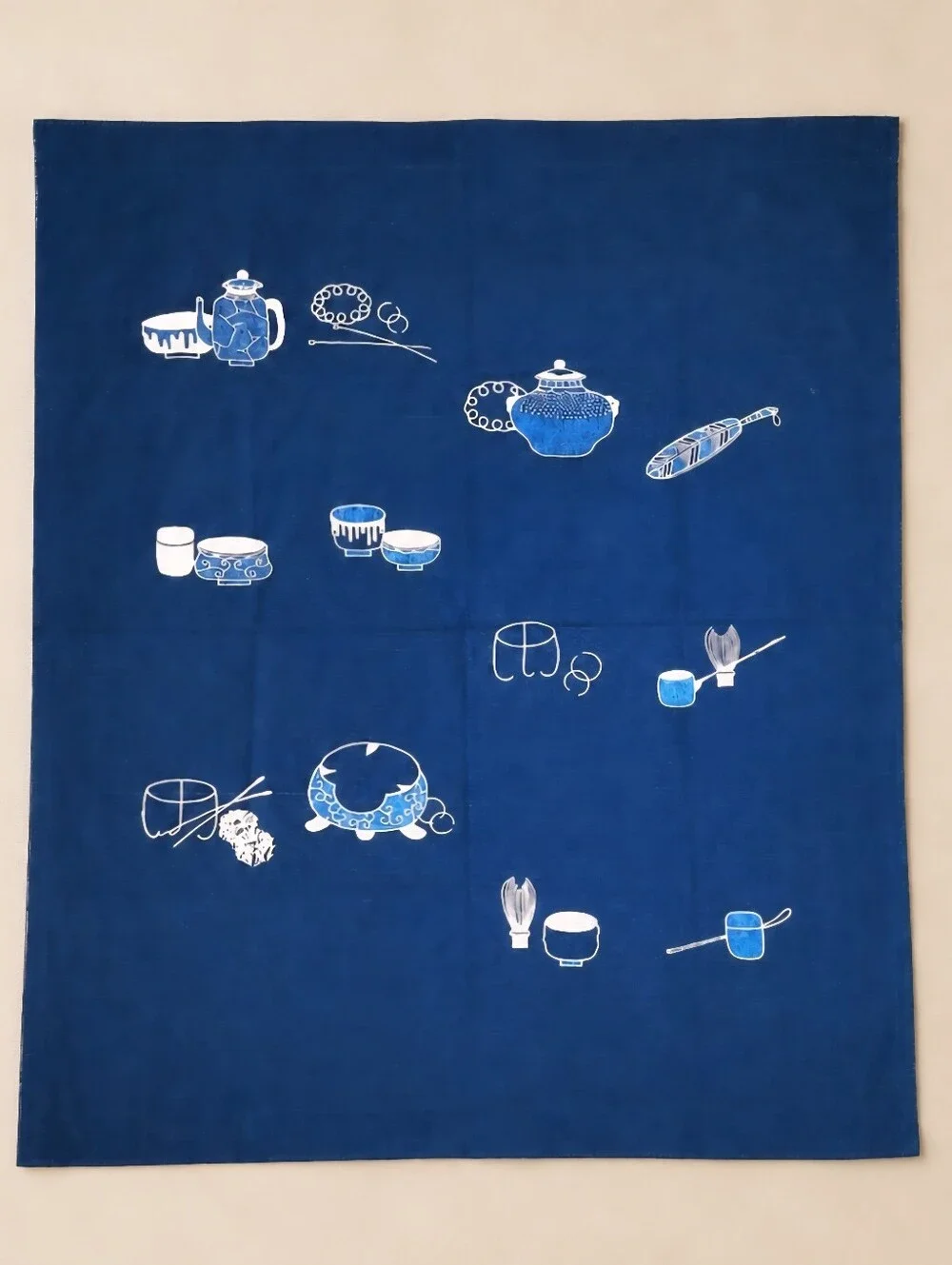 Sasakura Gensho Japanese Indigo Tea Ceremony Noren Style Wall Hanging 56x44
